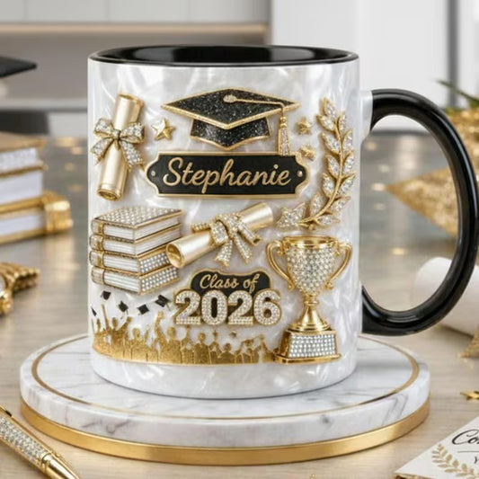 Custom Name Graduation 3D Effect Coffee Mug, Grads Gift For Daughter From Mom Dad, Class Of 2026, Graduation Mug Gift For Her