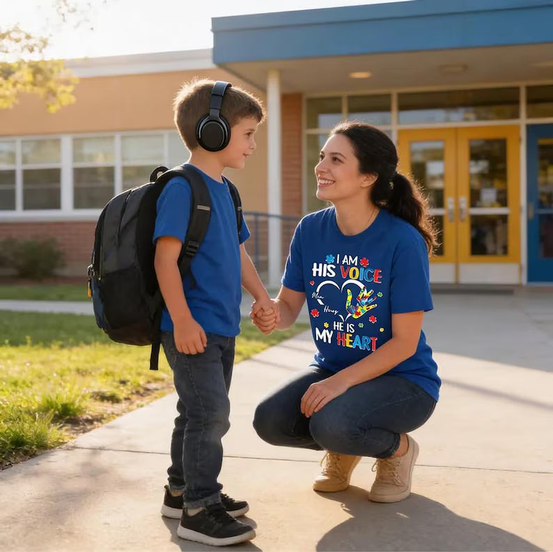 Custom I Am His Voice He Is My Heart Shirt, Autism Awareness Shirt, Autism Puzzle Tee, Proud Of Daughter Son TShirt, Autism Support Shirt