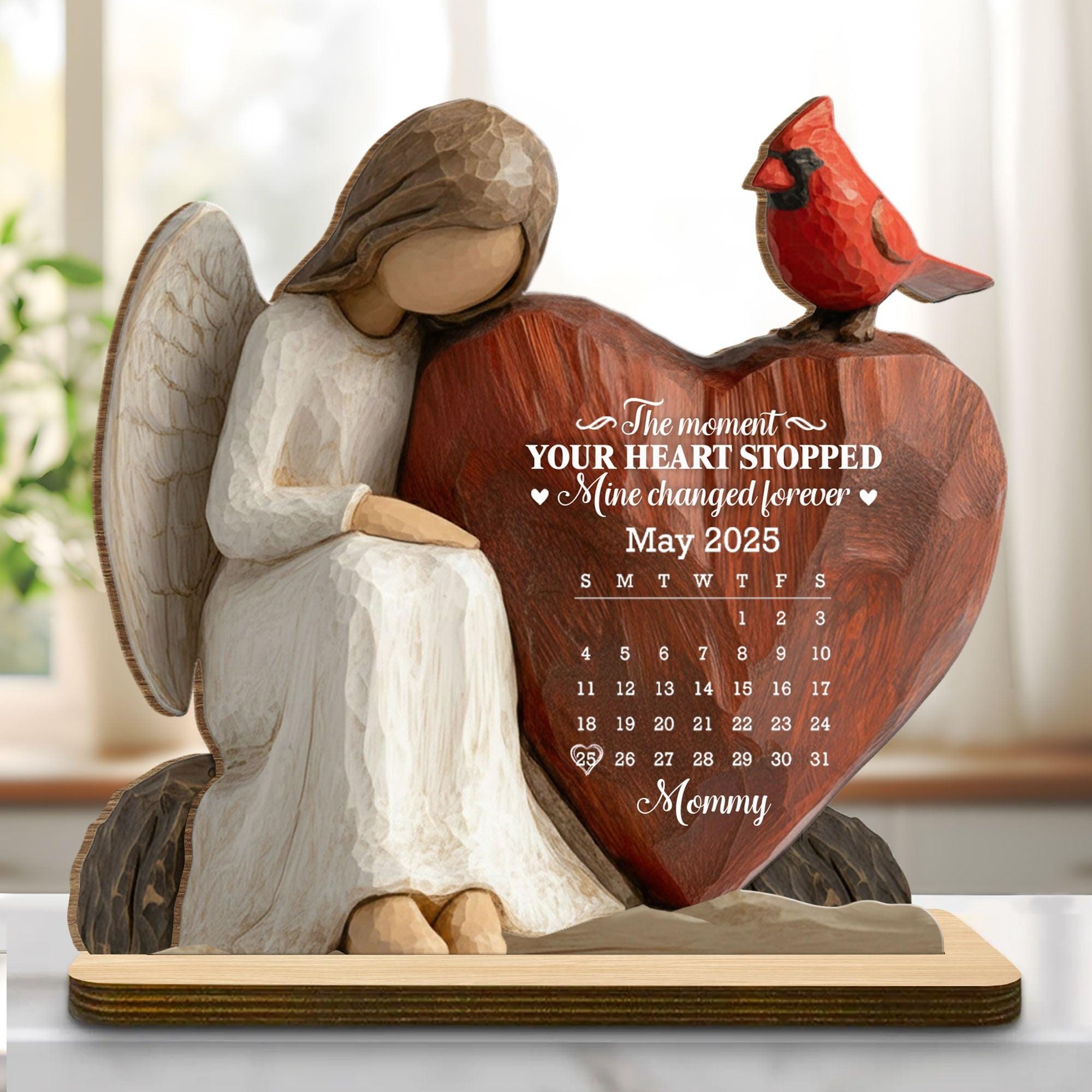 Personalized Memorial Wooden Plaque The Moment Your Heart Stopped Mine Changed Forever, Angel Heart Sympathy Gift For Family