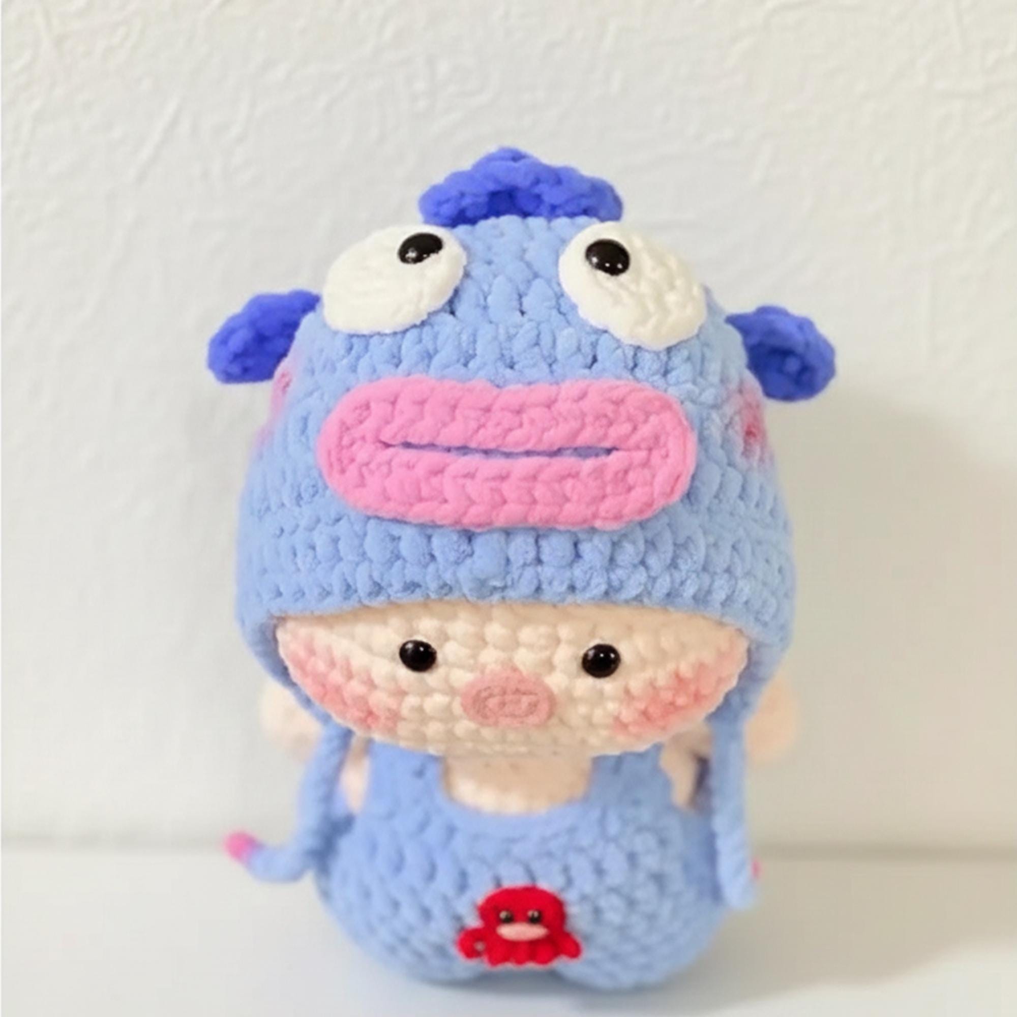Handmade Crochet Pig Plush Toy, Clownfish Cosplay, Velvet Wool