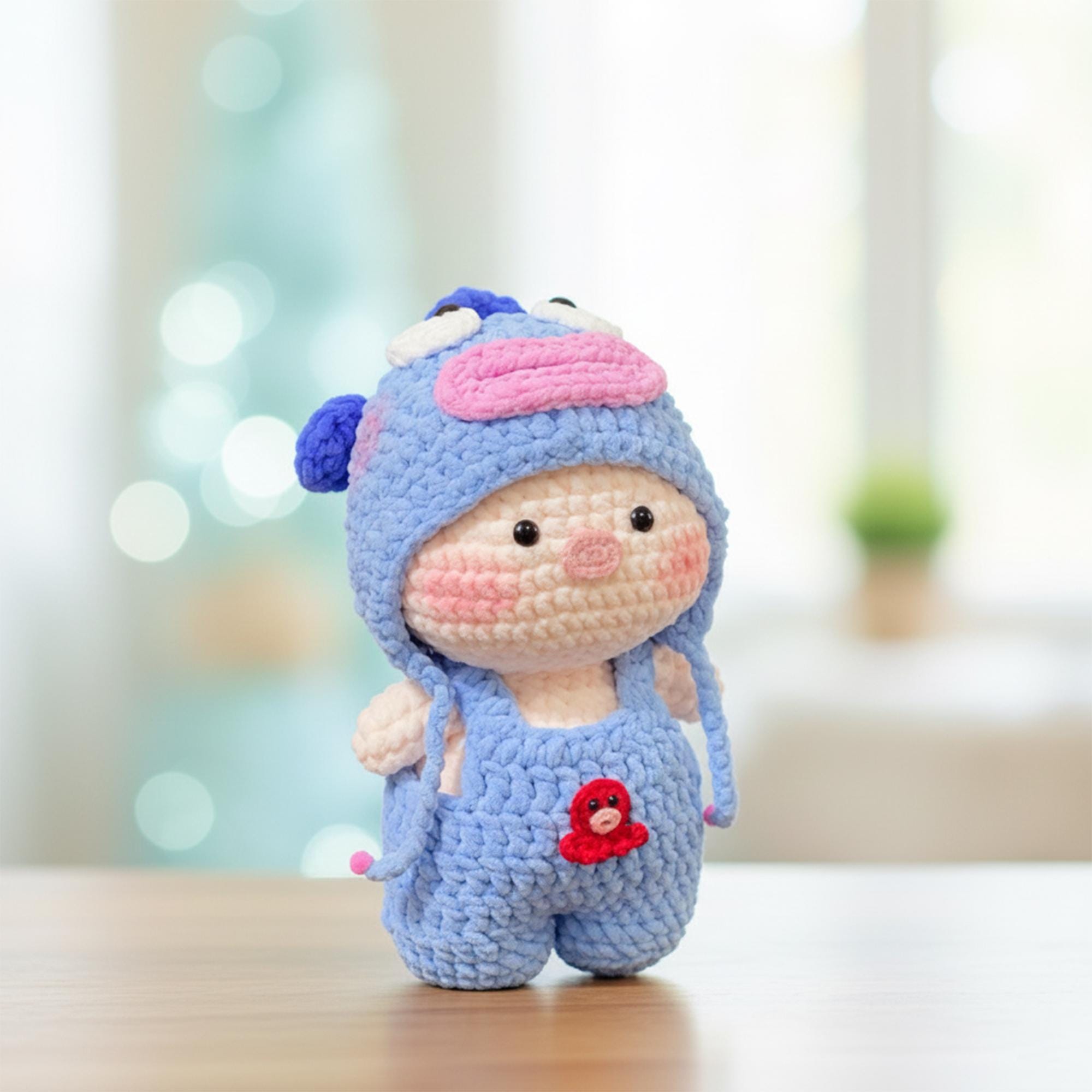 Handmade Crochet Pig Plush Toy, Clownfish Cosplay, Velvet Wool