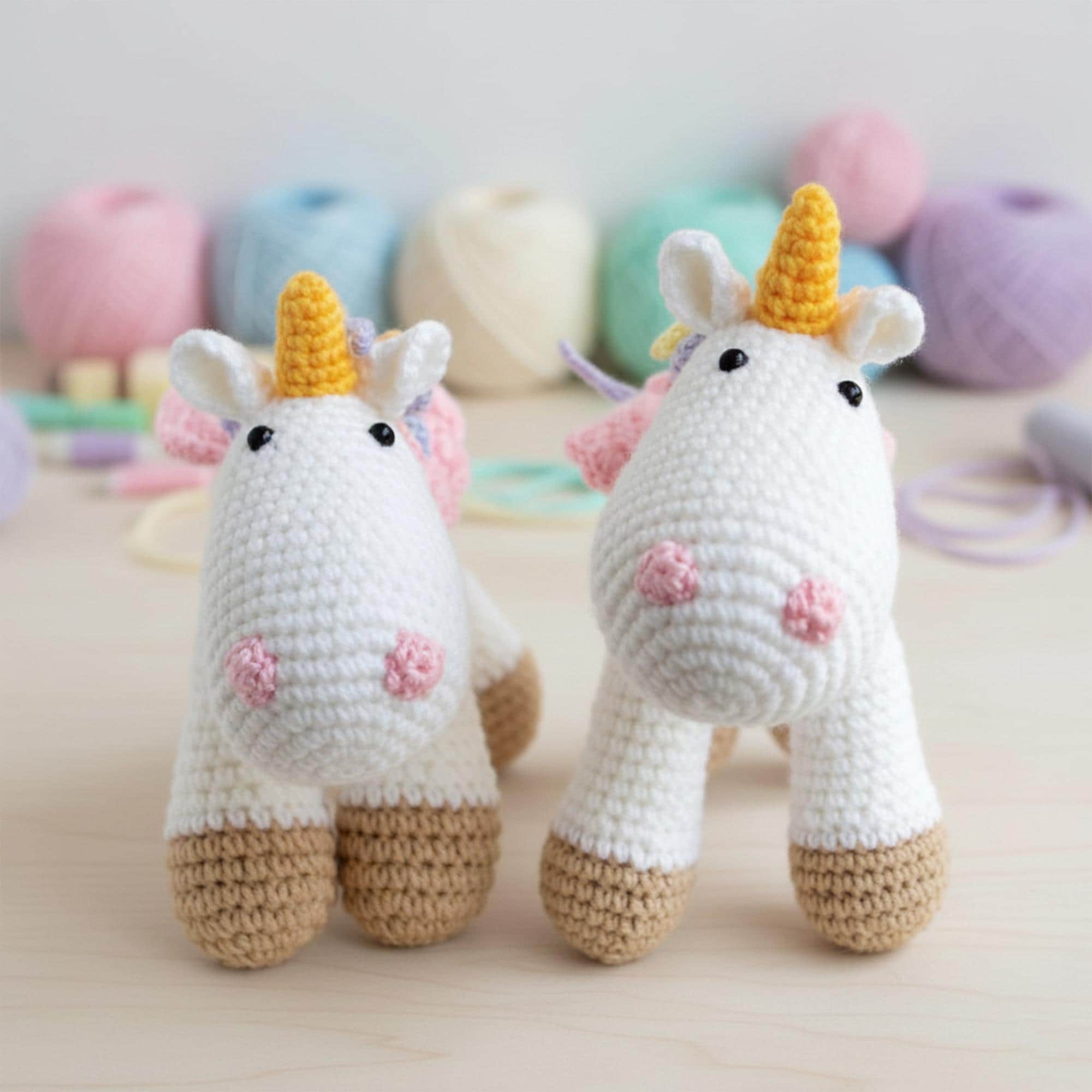 Handmade Crochet Unicorn Plush, Milk Cotton Yarn, Desk Decoration