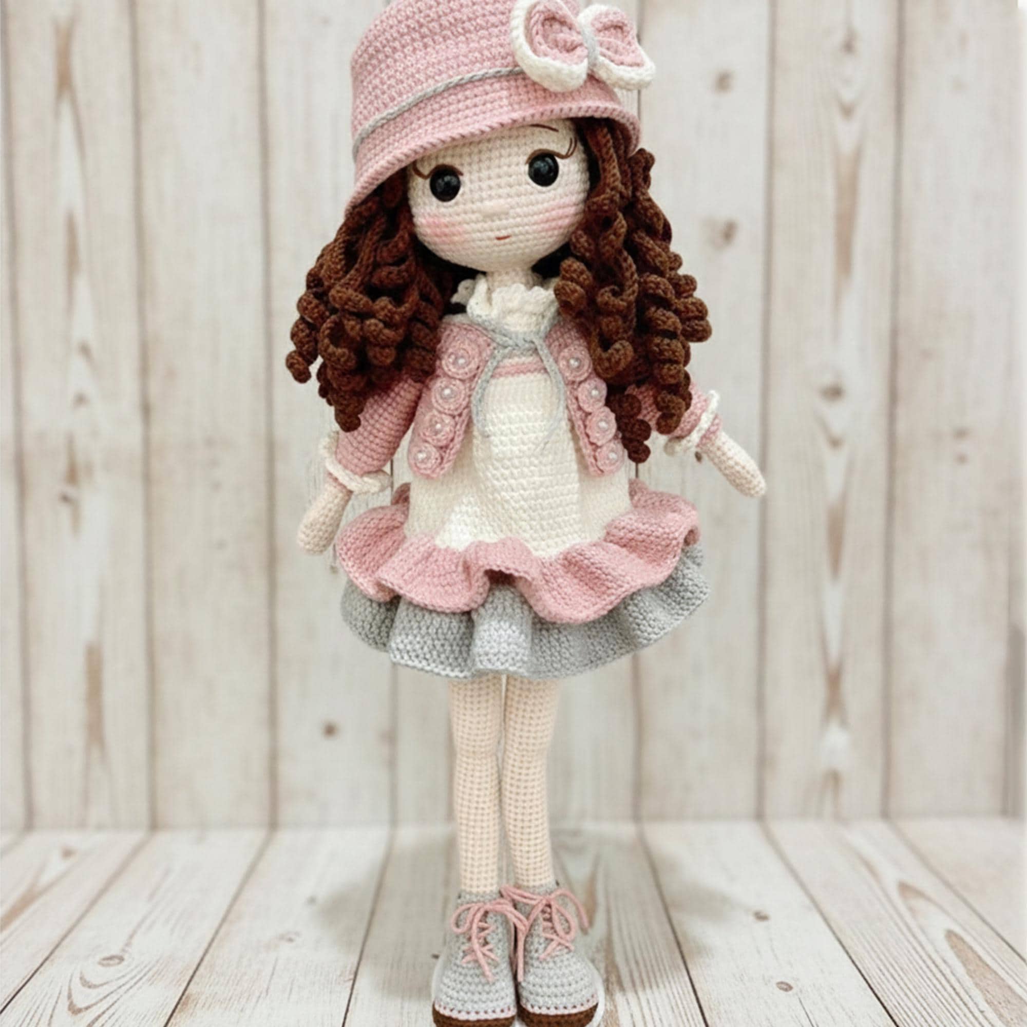 Handmade Crochet Doll, Personalized Outfit, Brown Hair Amigurumi