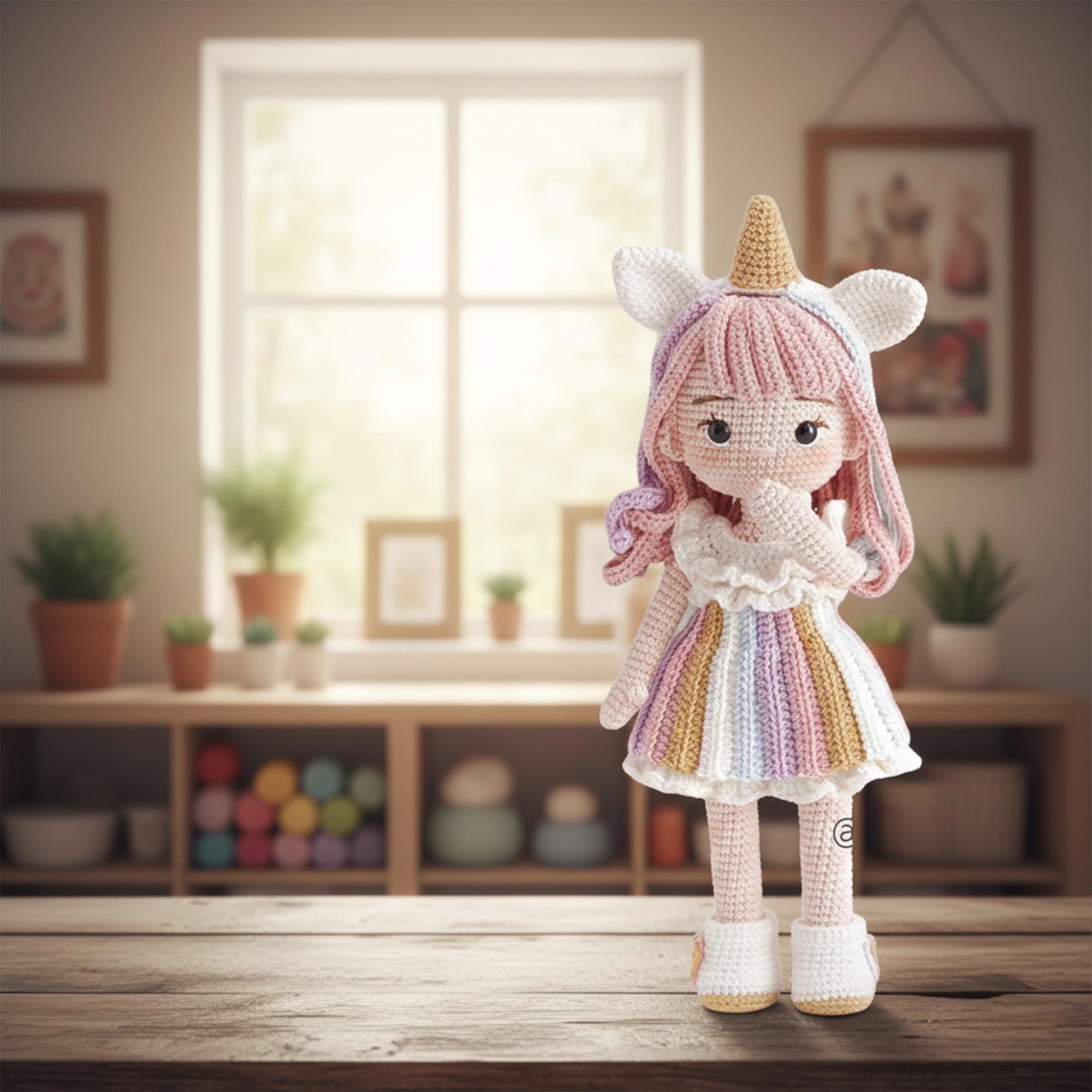 Handmade Crochet Unicorn Doll, Rainbow Plush Toy, Gift For Girls