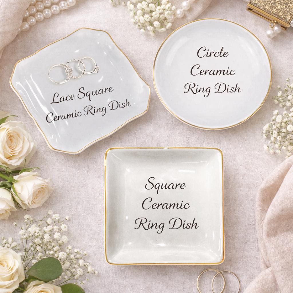 Personalized To My Daughter Flower Jewelry Dish,Birthday Graduation Gift from Mom,Square Ceramic Trinket Tray Ring Holder Keepsake Est