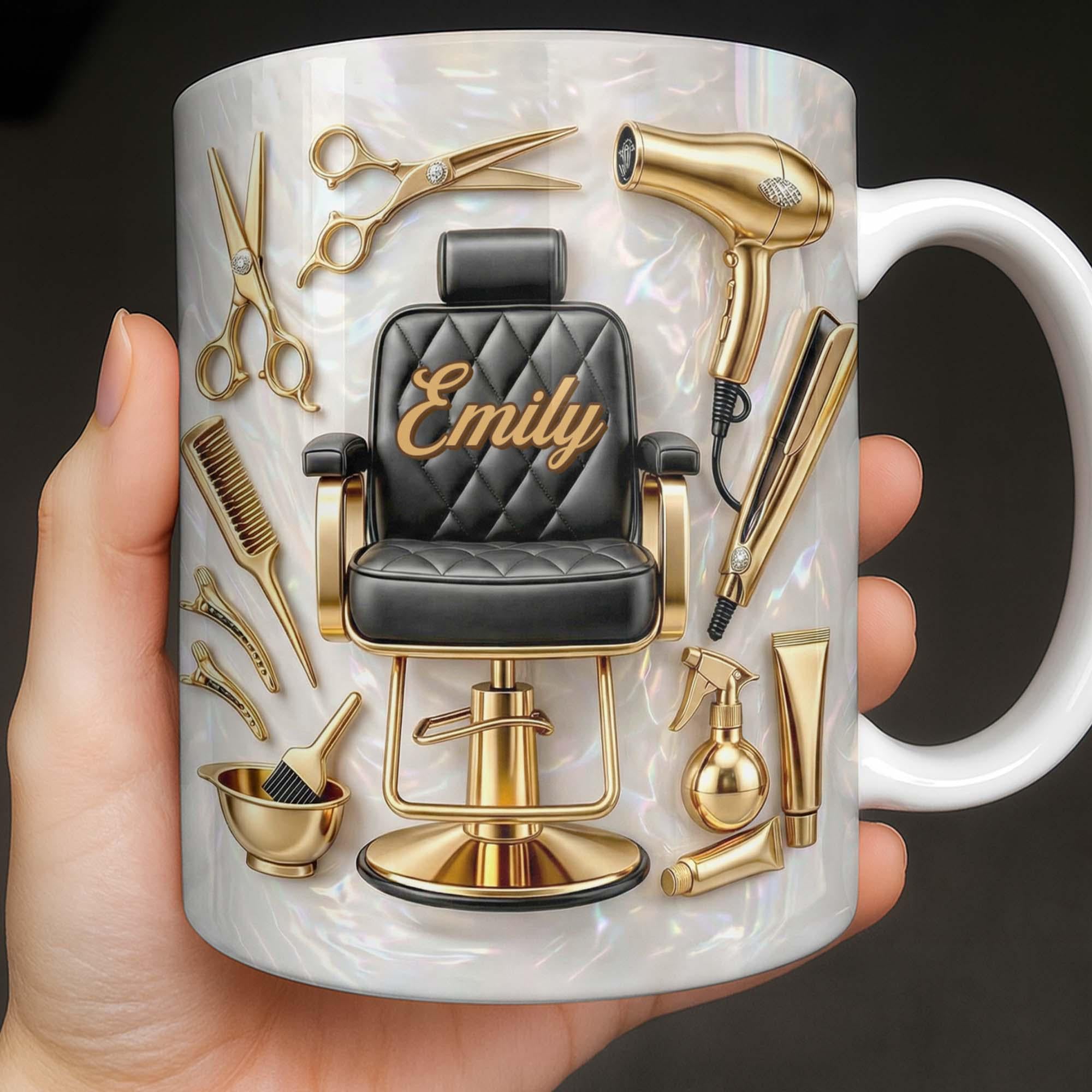 Personalized Hair Stylist Coffee Mug, Custom Name Hairdresser Cup, Barbershop Mug, Beauty Tools Gift for Her, Salon Artist Gift