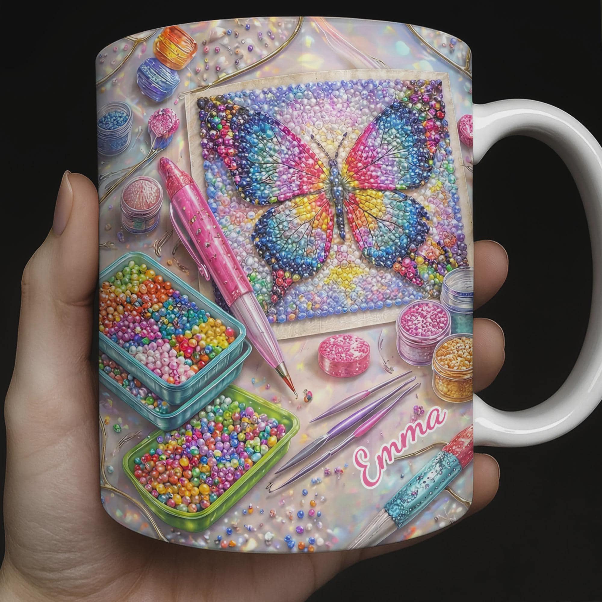 Personalized Diamond Painting Coffee Mug, Custom Name Craft Lover Cup, Diamond Art Gifts For Her, DIY Birthday Gift For Crafter