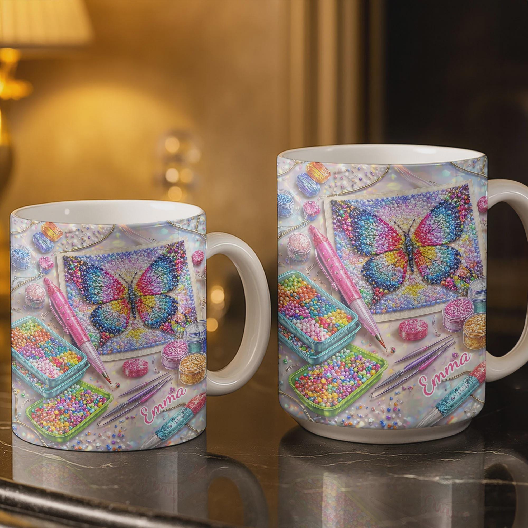 Personalized Diamond Painting Coffee Mug, Custom Name Craft Lover Cup, Diamond Art Gifts For Her, DIY Birthday Gift For Crafter