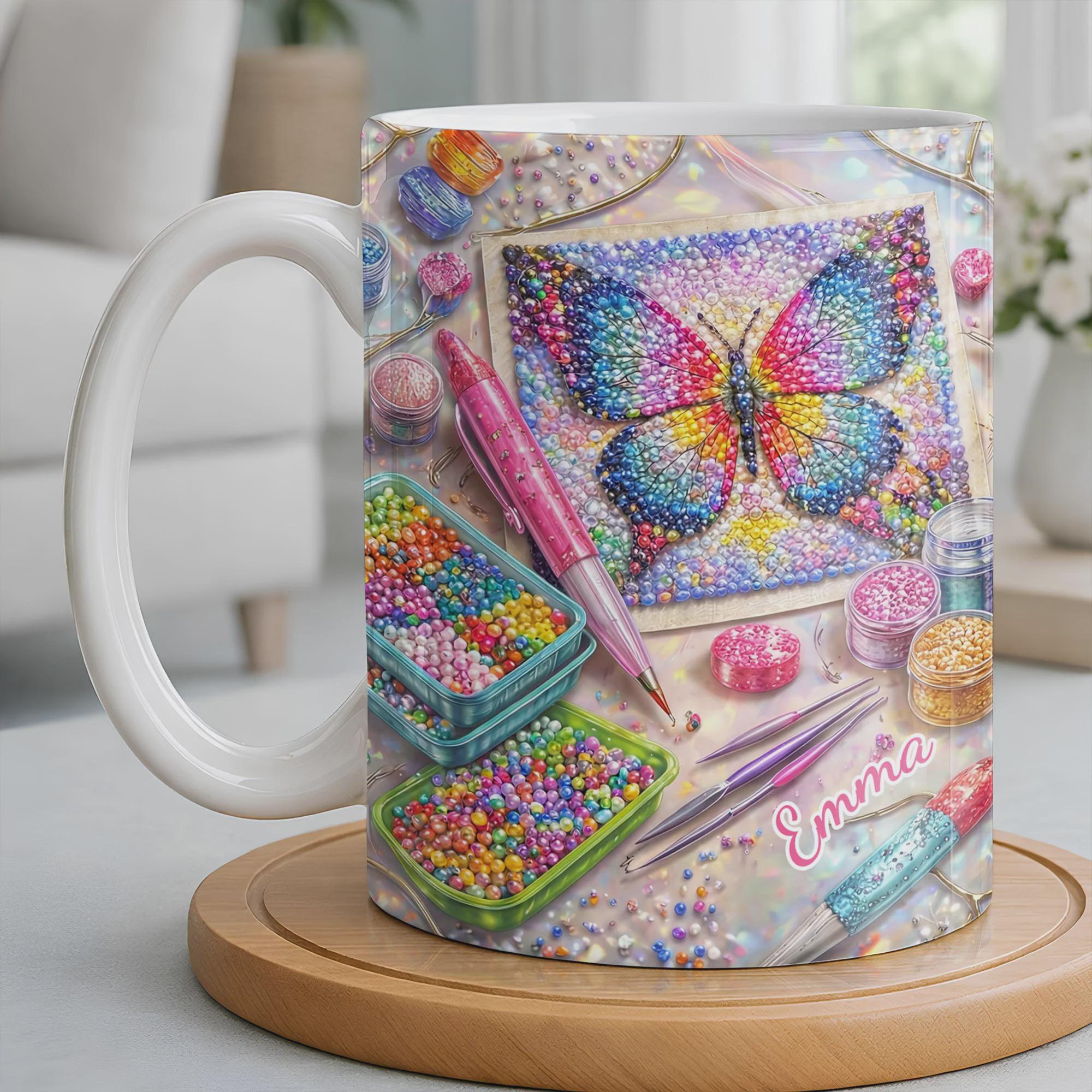 Personalized Diamond Painting Coffee Mug, Custom Name Craft Lover Cup, Diamond Art Gifts For Her, DIY Birthday Gift For Crafter