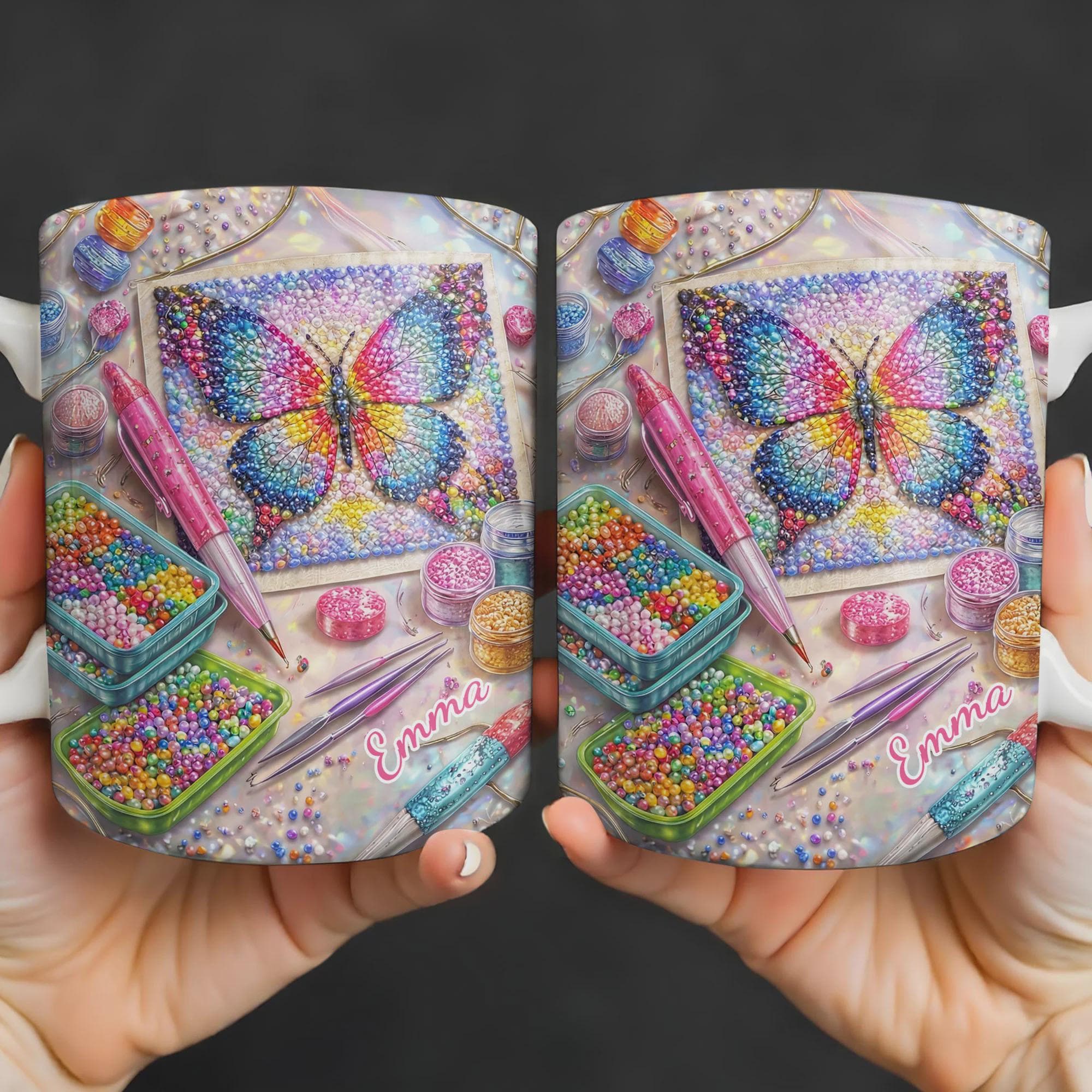 Personalized Diamond Painting Coffee Mug, Custom Name Craft Lover Cup, Diamond Art Gifts For Her, DIY Birthday Gift For Crafter