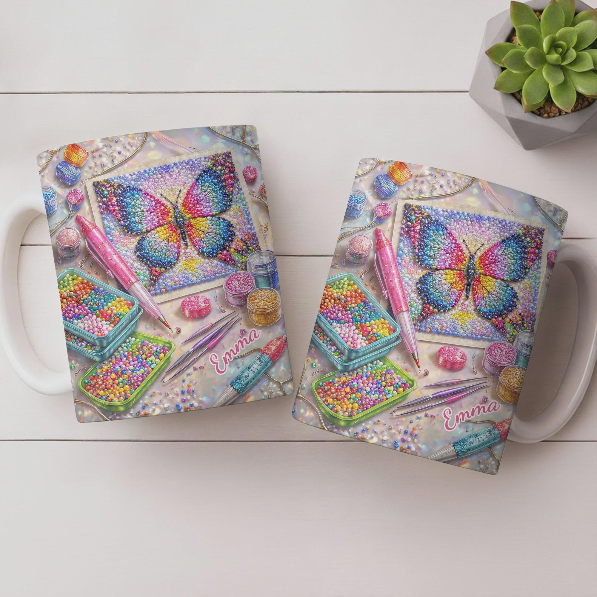 Personalized Diamond Painting Coffee Mug, Custom Name Craft Lover Cup, Diamond Art Gifts For Her, DIY Birthday Gift For Crafter