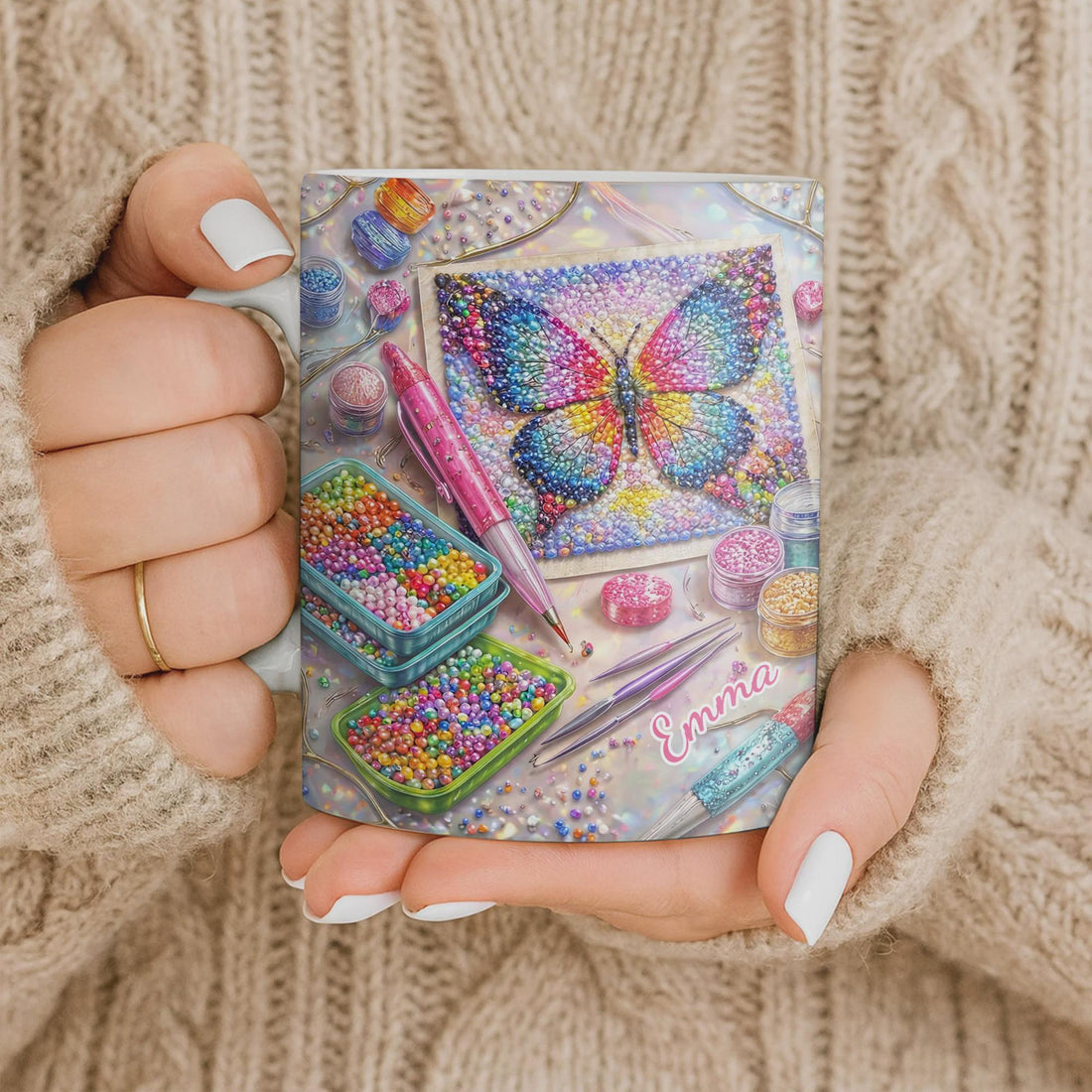 Personalized Diamond Painting Coffee Mug, Custom Name Craft Lover Cup, Diamond Art Gifts For Her, DIY Birthday Gift For Crafter
