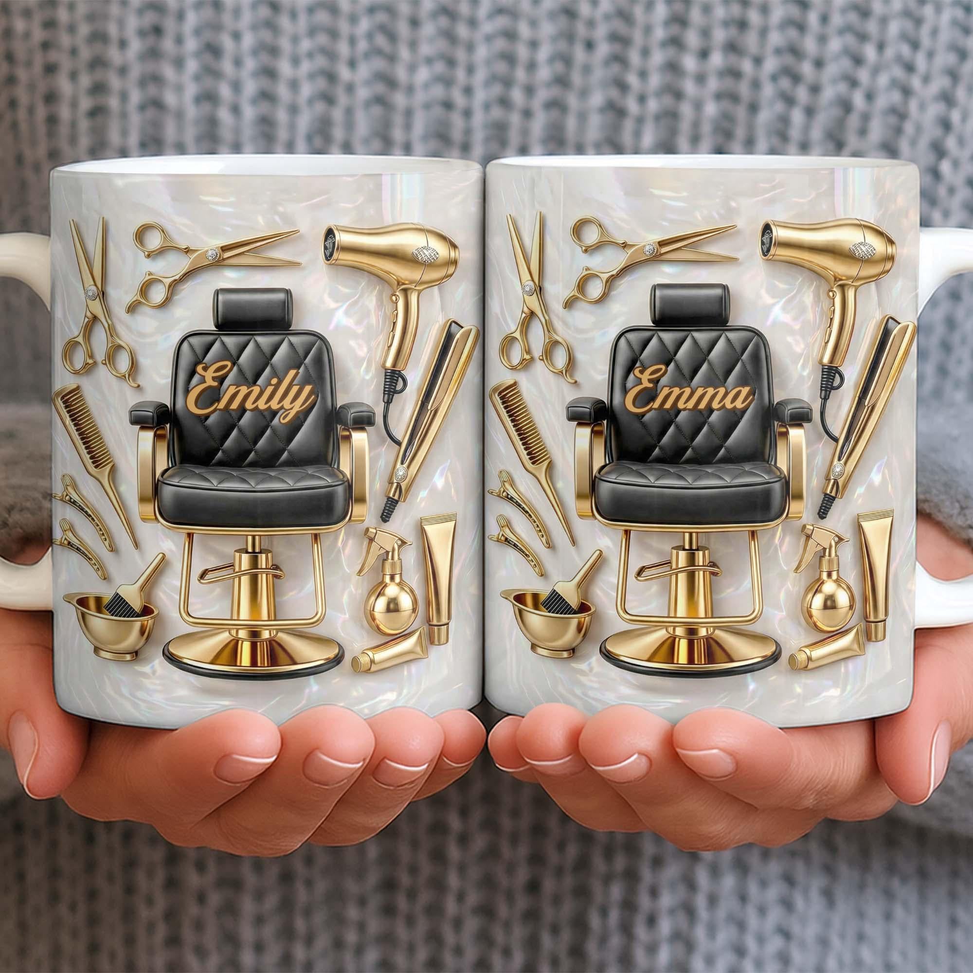Personalized Hair Stylist Coffee Mug, Custom Name Hairdresser Cup, Barbershop Mug, Beauty Tools Gift for Her, Salon Artist Gift