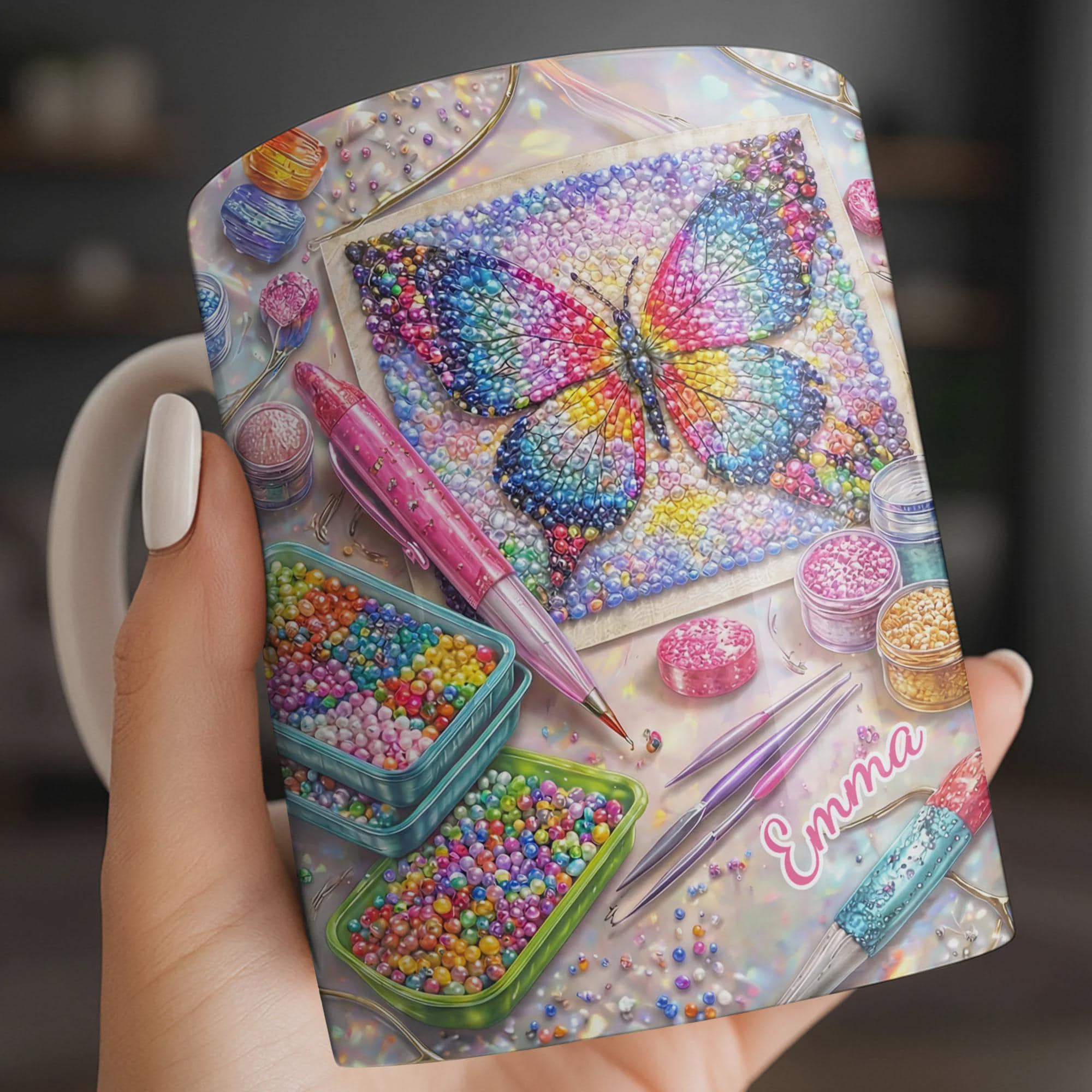 Personalized Diamond Painting Coffee Mug, Custom Name Craft Lover Cup, Diamond Art Gifts For Her, DIY Birthday Gift For Crafter