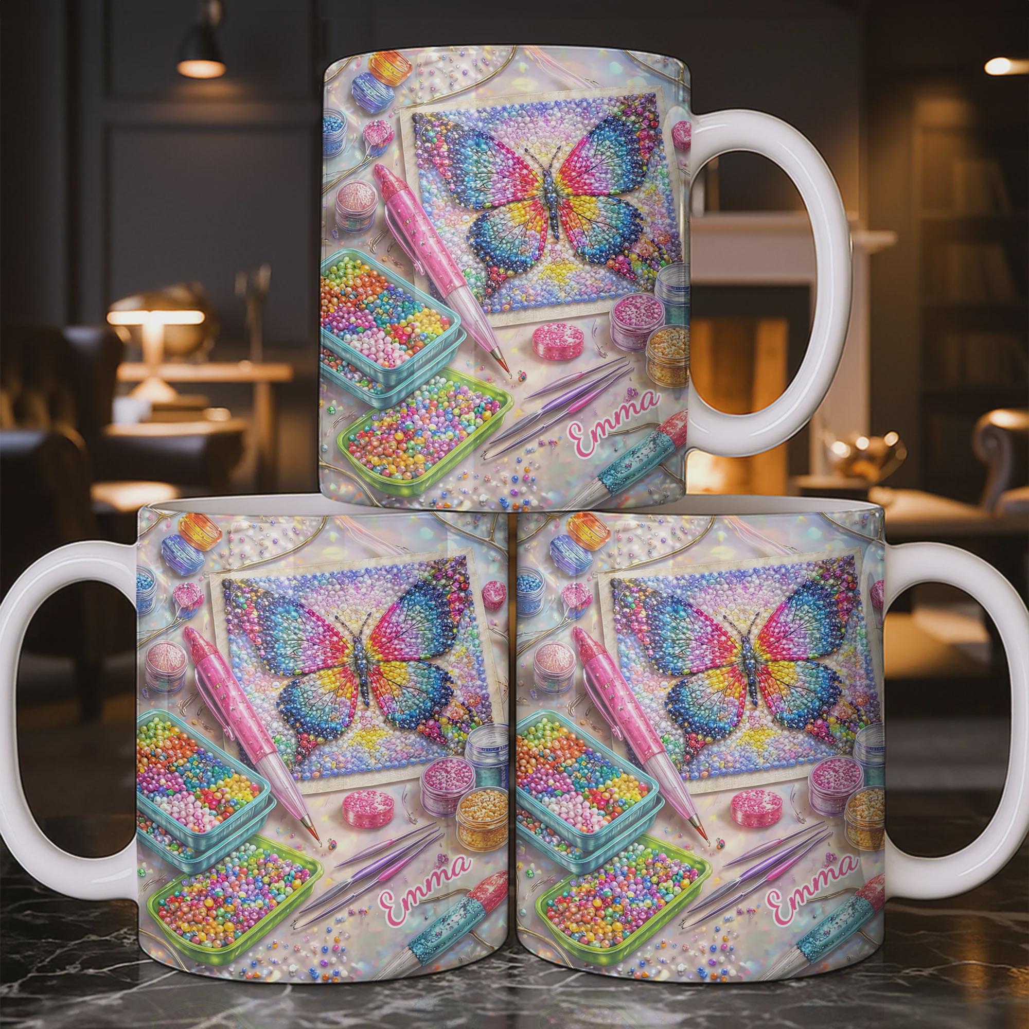 Personalized Diamond Painting Coffee Mug, Custom Name Craft Lover Cup, Diamond Art Gifts For Her, DIY Birthday Gift For Crafter