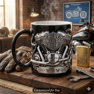 Personalized Biker Dad Mug, Best Biker Dad Ever Custom Name Coffee Mug, Motorcycle Rider Father's Day Gift from Kids, Dad Birthday Gift