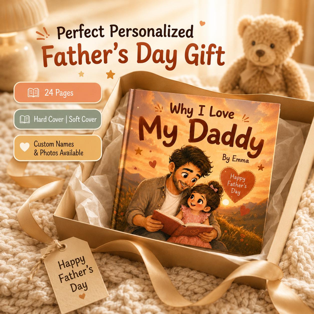 Personalized Why I Love My Daddy Children Book, Father’s Day Gift, Custom Father Daughter Kids Book, Dad Keepsake Gift From Child