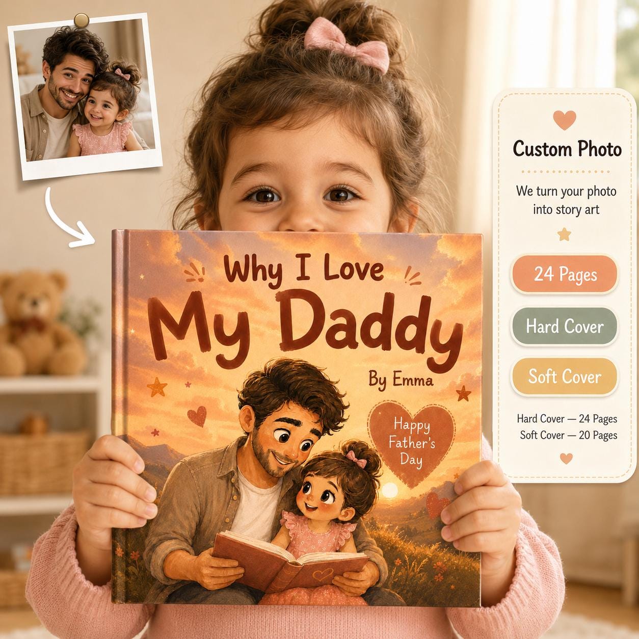 Personalized Why I Love My Daddy Children Book, Father’s Day Gift, Custom Name Father Daughter Kids Book, Dad Keepsake Gift From Child