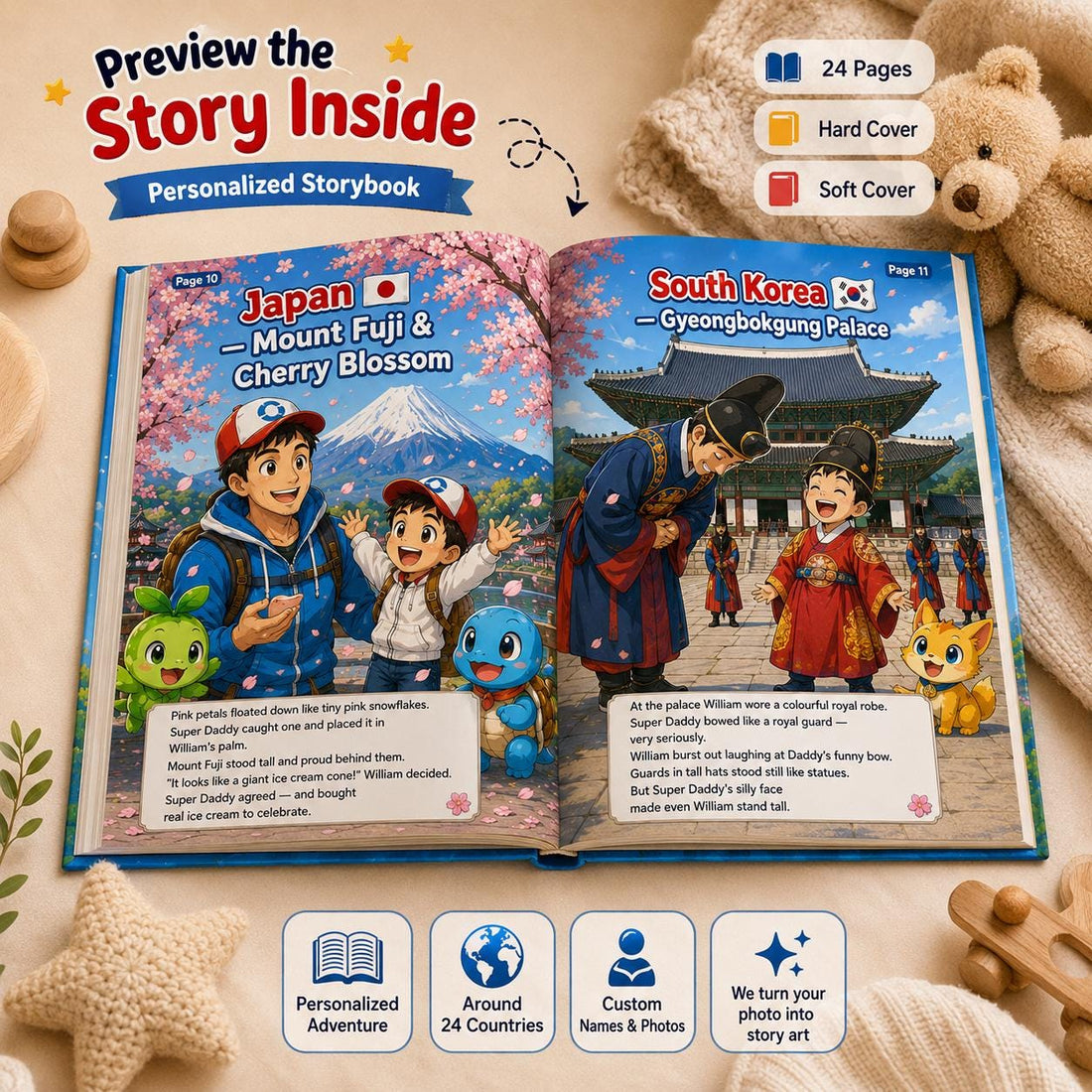 Personalized Super Daddy And Me Adventure The Word Children Book, Father's Day, Custom Father Son Pokedad Story, Anime Dad Gift From Son