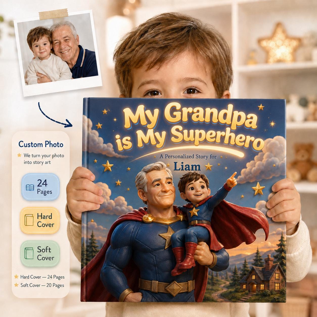 Personalized My Grandpa My Superhero Children Book, Father’s Day Story Book, Gift Custom Grandpa And Child Adventure Book