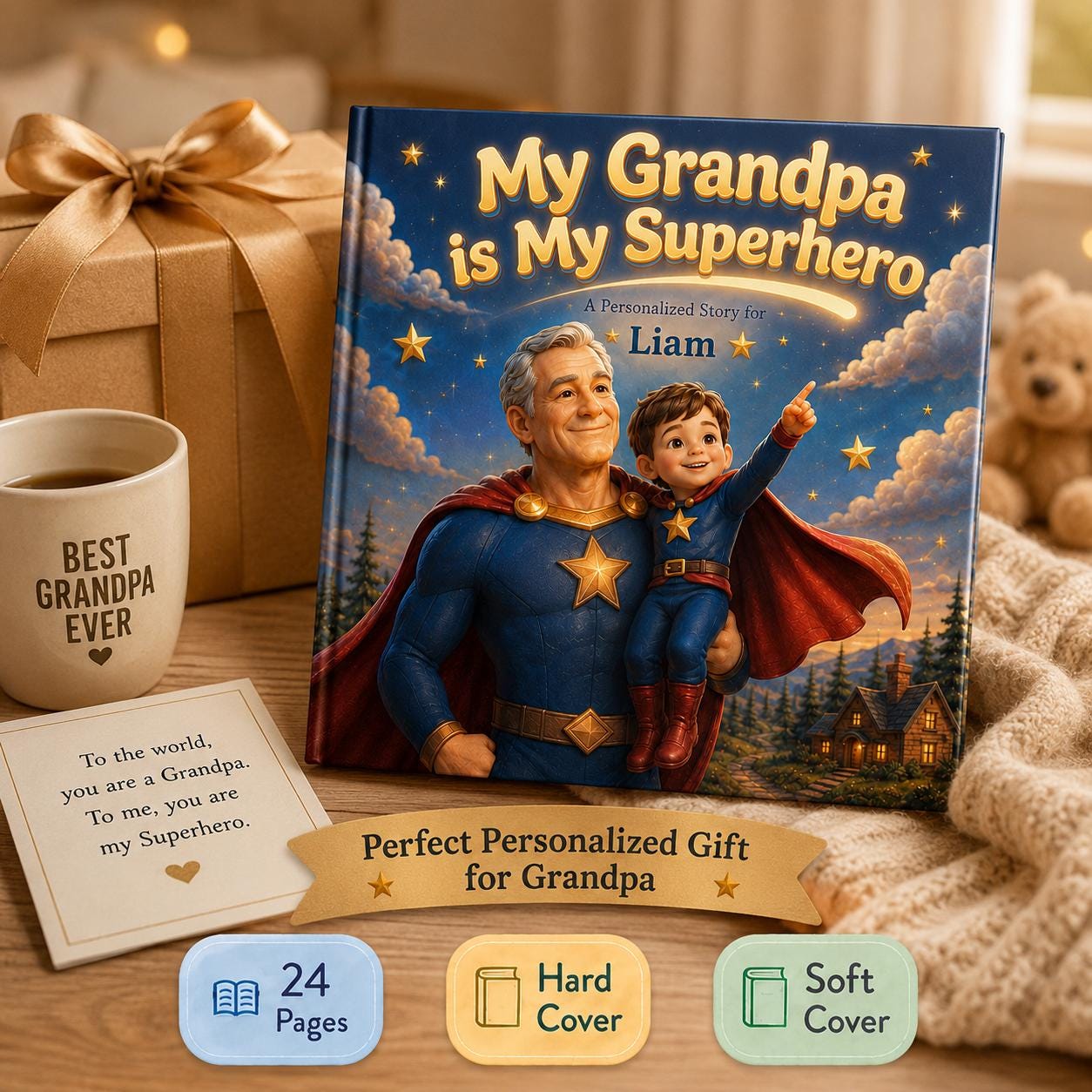 Personalized My Grandpa My Superhero Children Book, Father’s Day Story Book, Gift Custom Grandpa And Child Adventure Book