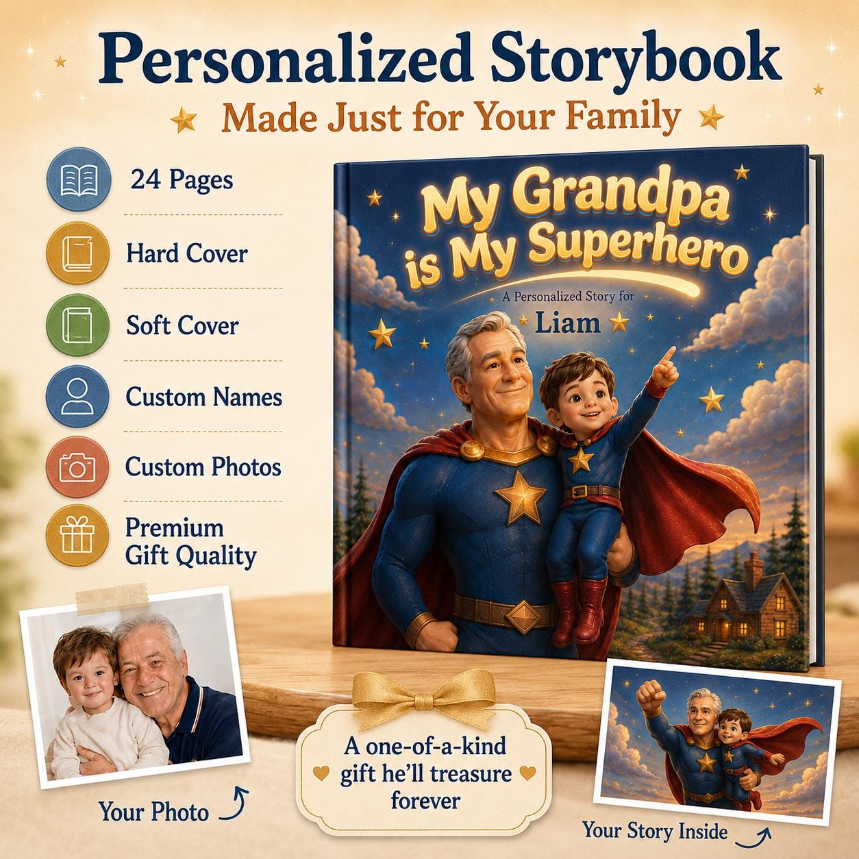 Personalized My Grandpa My Superhero Children Book, Father’s Day Story Book, Gift Custom Grandpa And Child Adventure Book