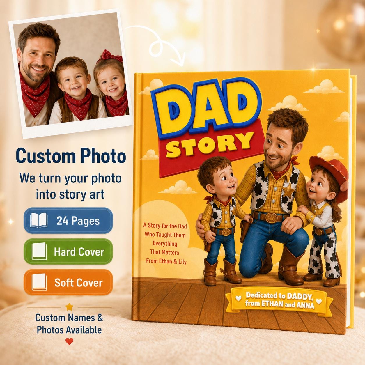 Personalized Dad Story Children Book, Toy Father’s Day Gift Daddy and Kids Storybook, Daddy Toy Gift, Custom Children Names Story Book Gift
