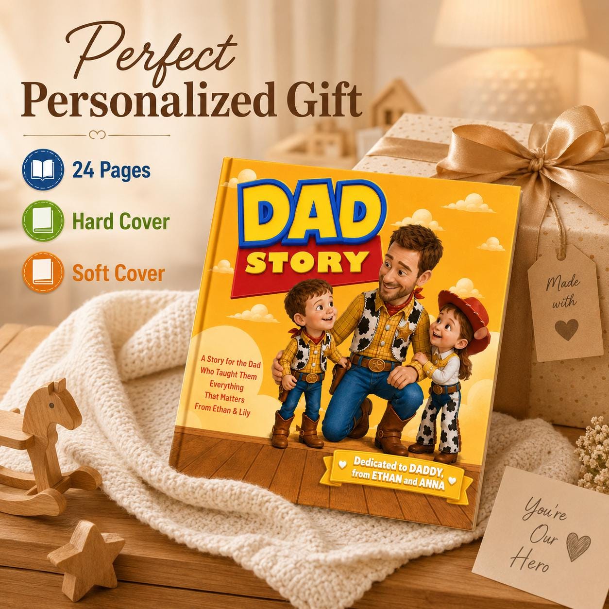 Personalized Dad Story Children Book, Toy Father’s Day Gift Daddy and Kids Storybook, Daddy Toy Gift, Custom Children Names Story Book Gift