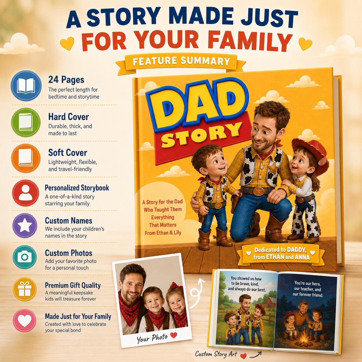 Personalized Dad Story Children Book, Toy Father’s Day Gift Daddy and Kids Storybook, Daddy Toy Gift, Custom Children Names Story Book Gift