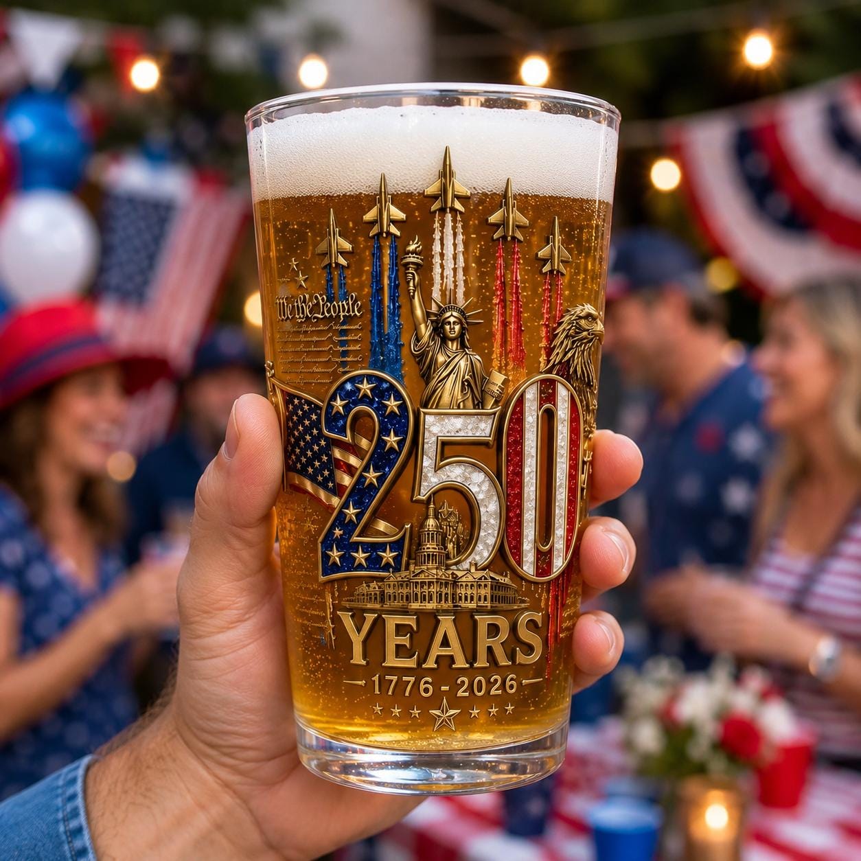 250th Anniversary Beer Glass, 4th Of July Gift For Patriotic, America 250th Anniversary, 1976 - 2026 Drinkware, 250 Years Of Freedom Cup
