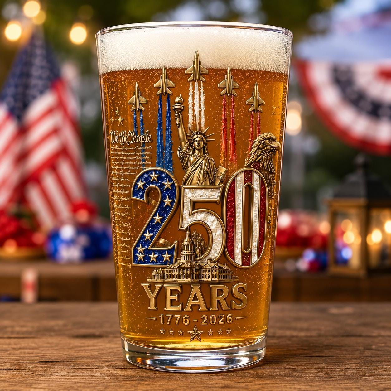 250th Anniversary Beer Glass, 4th Of July Gift For Patriotic, America 250th Anniversary, 1976 - 2026 Drinkware, 250 Years Of Freedom Cup
