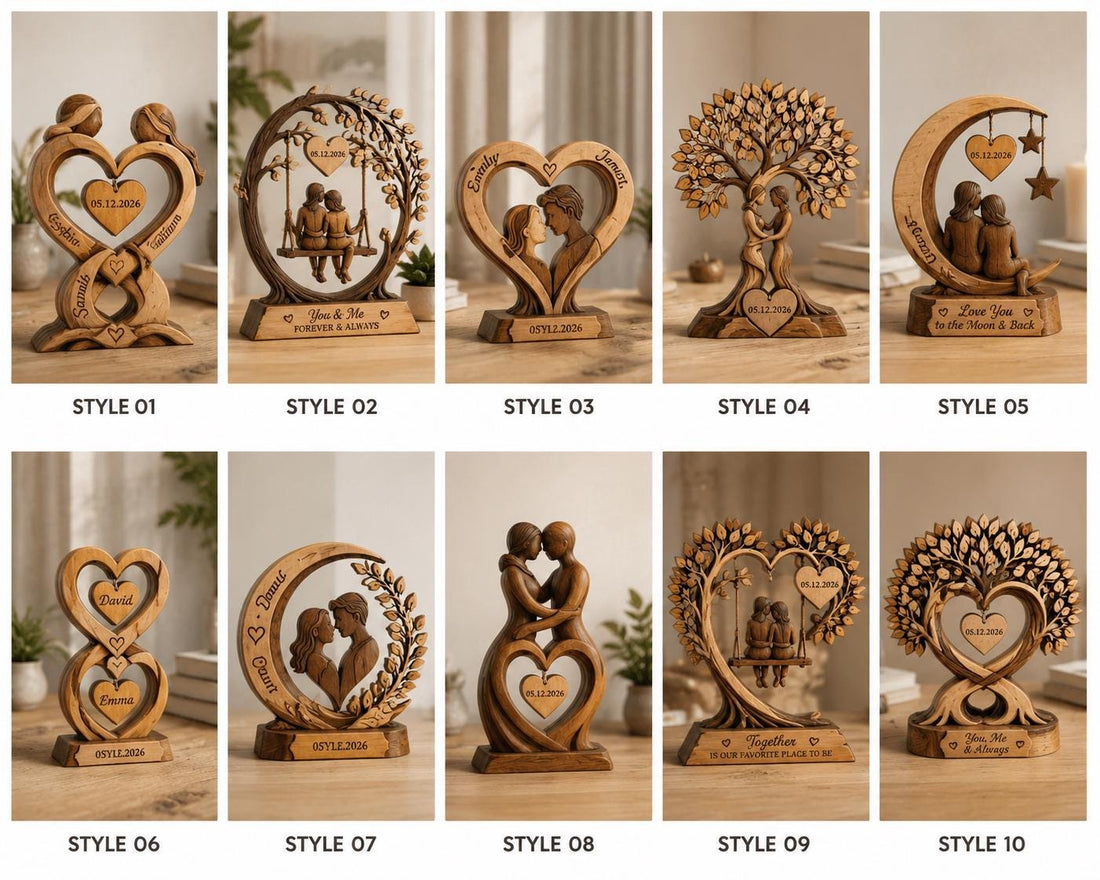 Custom Couple Heart Tree Wooden Block Sign, Personalized Anniversary Gift for Him Her, Heart Shaped Tree, Romantic Keepsake Home Accent