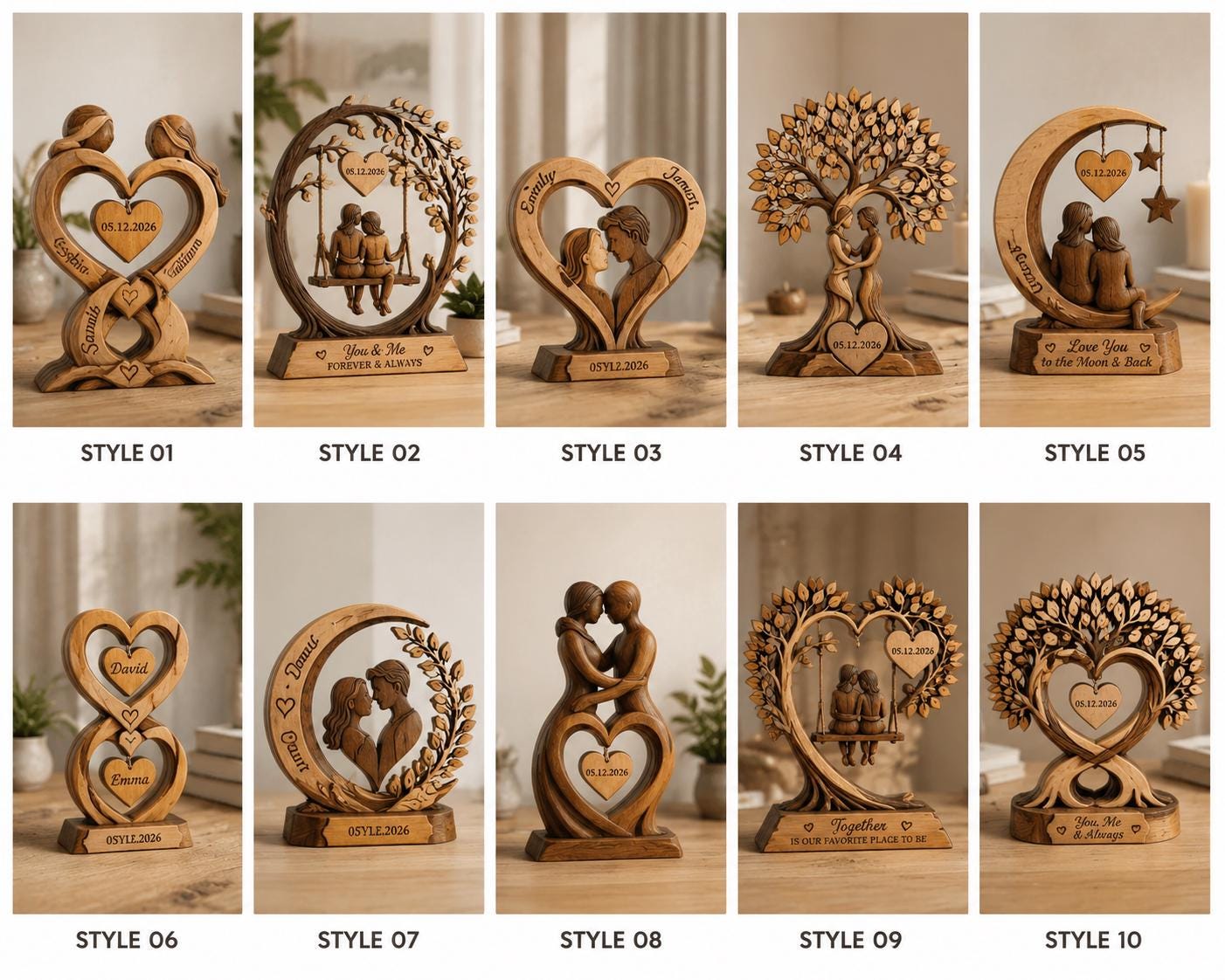Custom Couple Heart Tree Wooden Block Sign, Personalized Anniversary Gift for Him Her, Heart Shaped Tree, Romantic Keepsake Home Accent