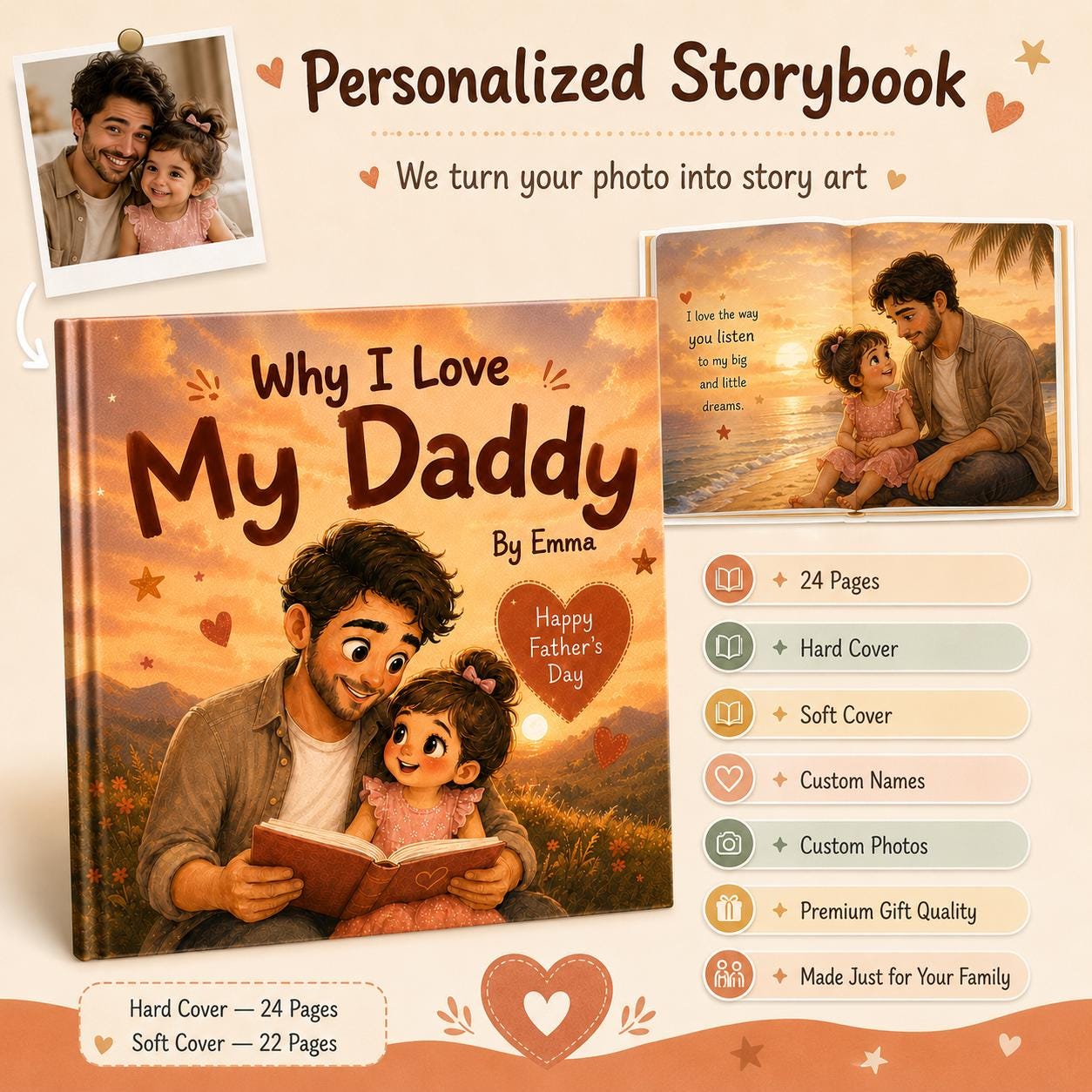 Personalized Why I Love Daddy Children Book, Father’s Day Gift, Custom Father Daughter Kids Book, Dad Keepsake Gift From Child