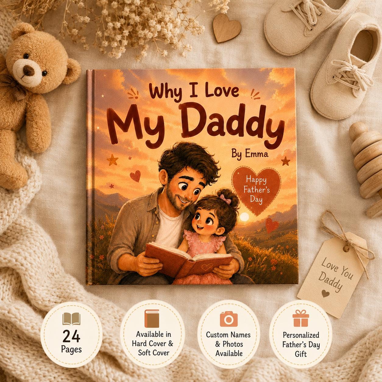 Personalized Why I Love Daddy Children Book, Father’s Day Gift, Custom Father Daughter Kids Book, Dad Keepsake Gift From Child
