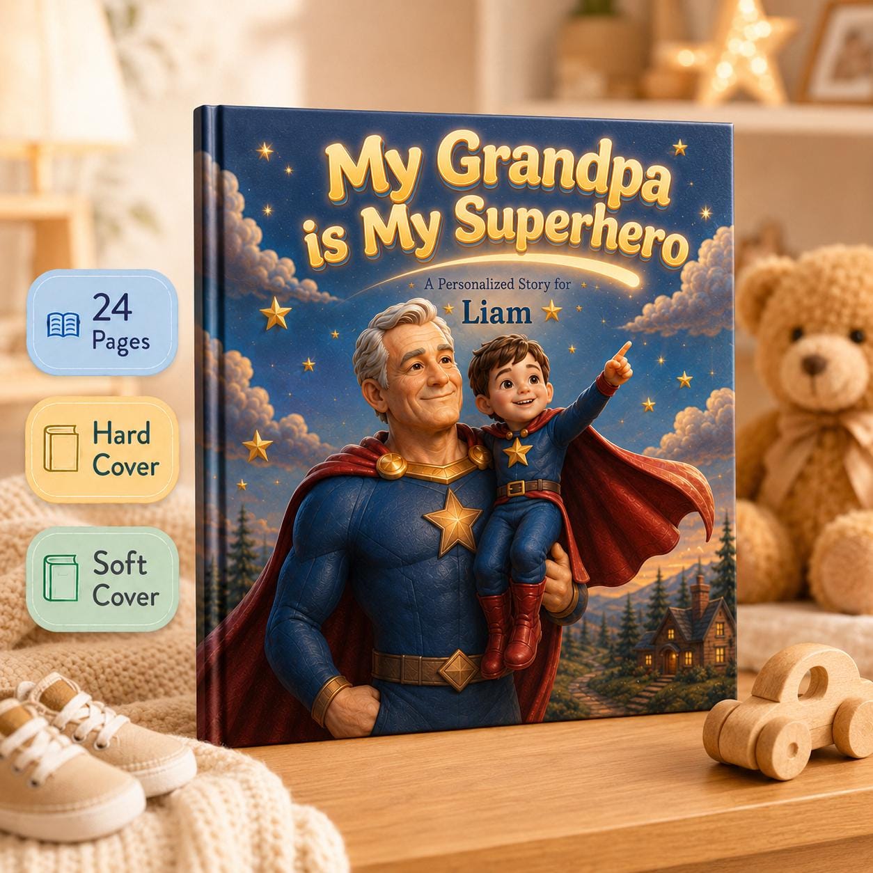 Personalized My Grandpa My Superhero Children Book, Father’s Day Story Book, Gift Custom Grandpa And Child Adventure Book