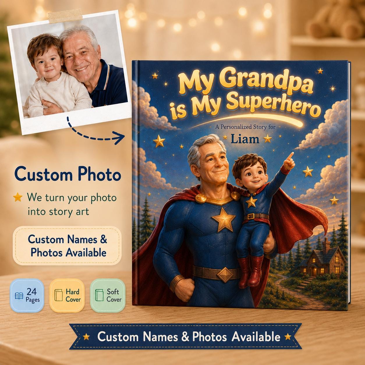 Personalized My Grandpa My Superhero Children Book, Father’s Day Story Book, Gift Custom Grandpa And Child Adventure Book