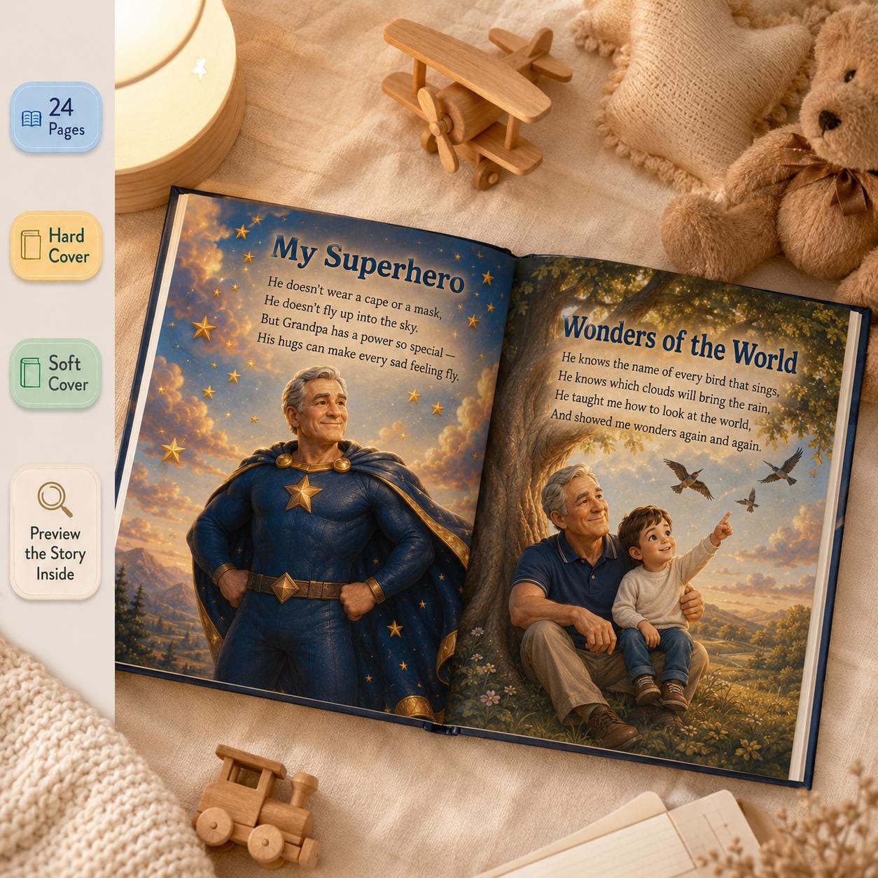 Personalized My Grandpa My Superhero Children Book, Father’s Day Story Book, Gift Custom Grandpa And Child Adventure Book