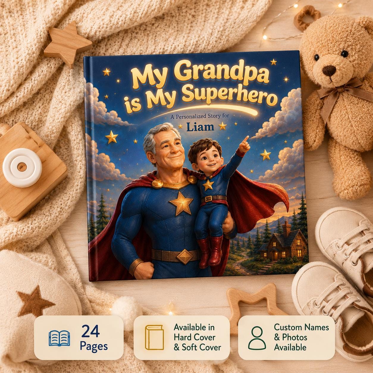Personalized My Grandpa My Superhero Children Book, Father’s Day Story Book, Gift Custom Grandpa And Child Adventure Book