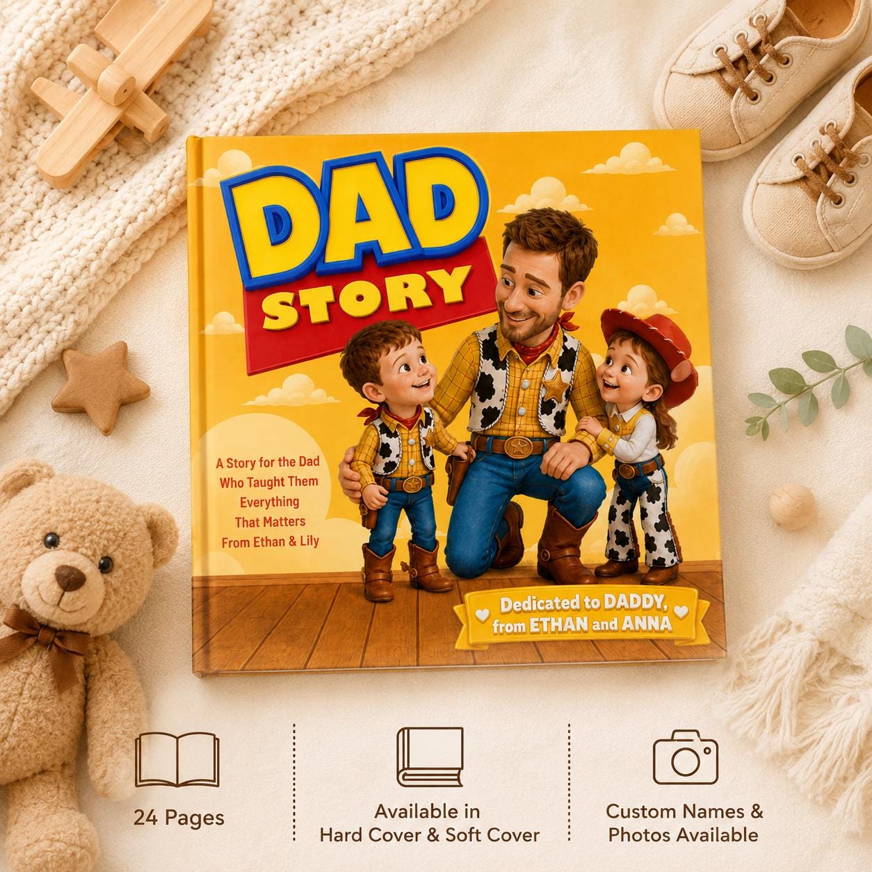 Personalized Dad Story Children Book, Toy Father’s Day Gift Daddy and Kids Storybook, Daddy Toy Gift, Custom Children Names Story Book Gift