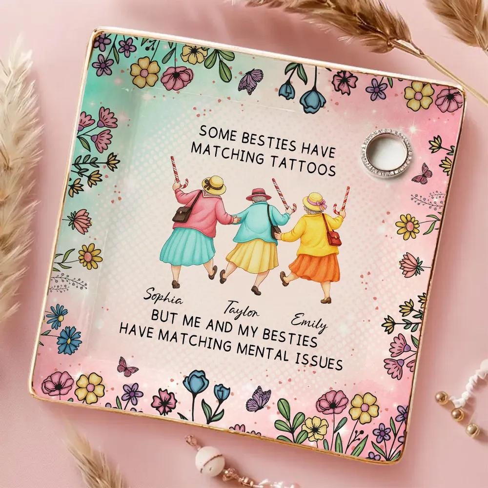 Personalized Matching Mental Issues Funny Besties Jewelry Dish,Ceramic Ring Holder Trinket Tray for Bestie,Best Friend Gift,Anniversary Gift