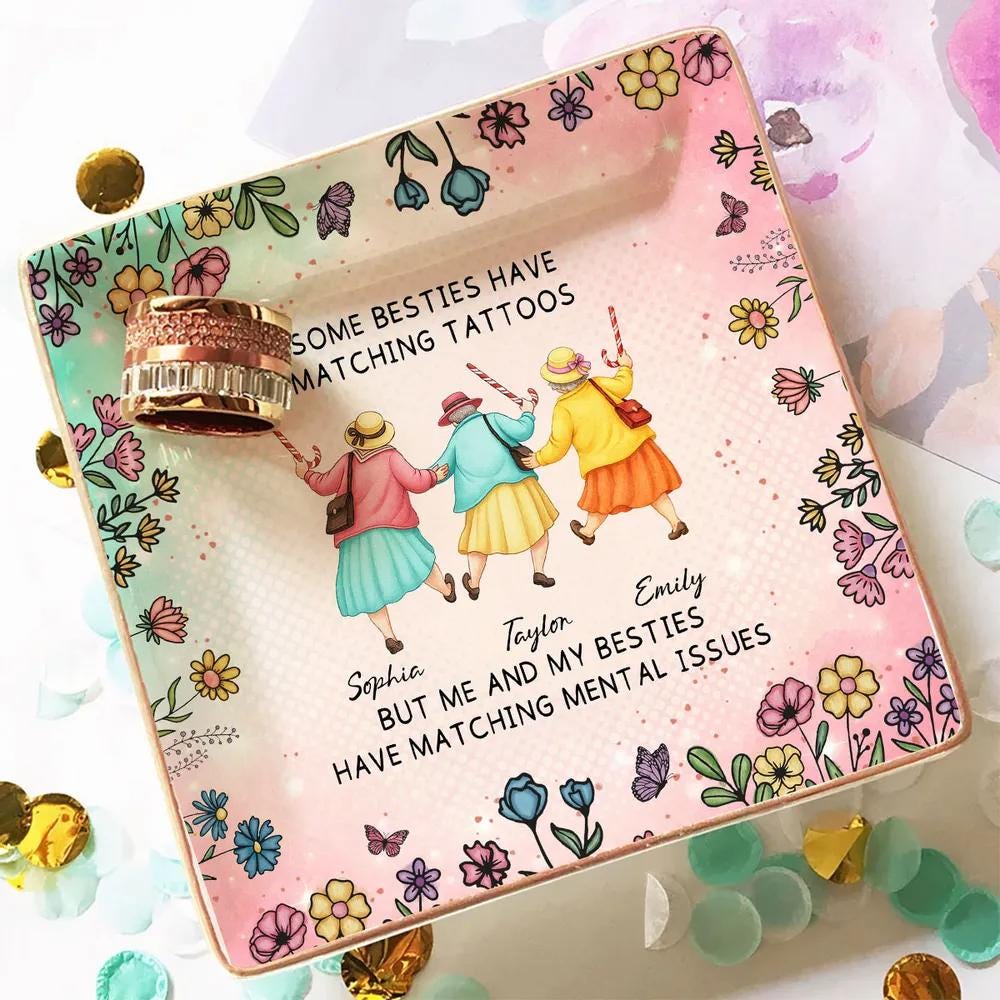 Personalized Matching Mental Issues Funny Besties Jewelry Dish,Ceramic Ring Holder Trinket Tray for Bestie,Best Friend Gift,Anniversary Gift