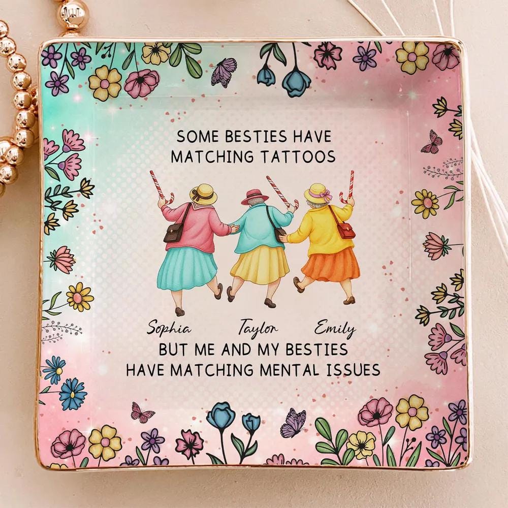 Personalized Matching Mental Issues Funny Besties Jewelry Dish,Ceramic Ring Holder Trinket Tray for Bestie,Best Friend Gift,Anniversary Gift