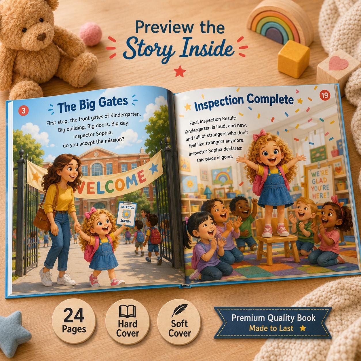 Personalized Off To Kindergarten Book, First Day of School Gift, Custom Name And Photo Kids Storybook, Back to School Book, Preschool Gift