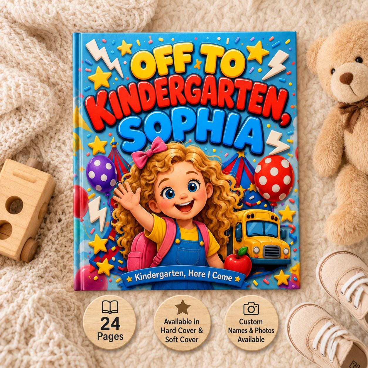 Personalized Off To Kindergarten Book, First Day of School Gift, Custom Name And Photo Kids Storybook, Back to School Book, Preschool Gift