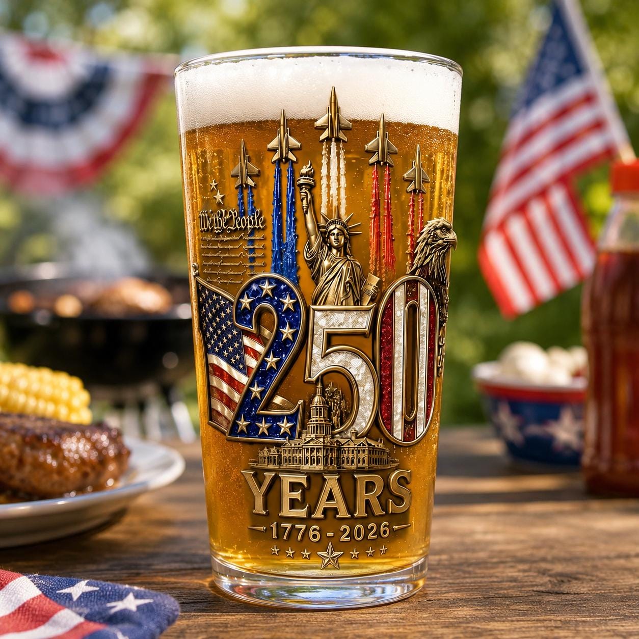 250th Anniversary Beer Glass, 4th Of July Gift For Patriotic, America 250th Anniversary, 1976 - 2026 Drinkware, 250 Years Of Freedom Cup