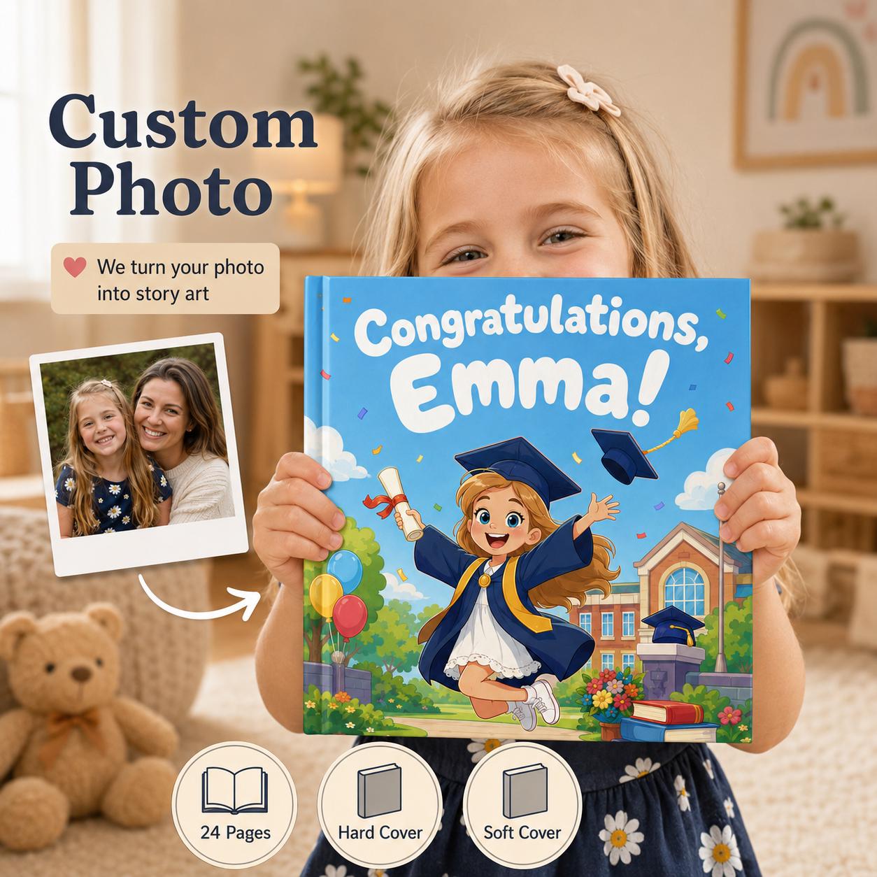 Personalized Graduation Book for Kids, Custom Photo Storybook Kindergarten Preschool Graduation Gift, Back to School Book , Birthday Gift