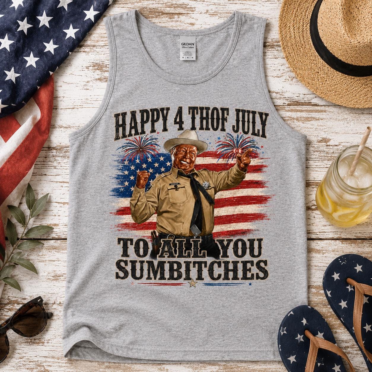 Happy 4th of July to All You Sumbitches Tank Top, Funny Patriotic USA Graphic Tee, Sarcastic Independence Day Shirt, American Flag Top