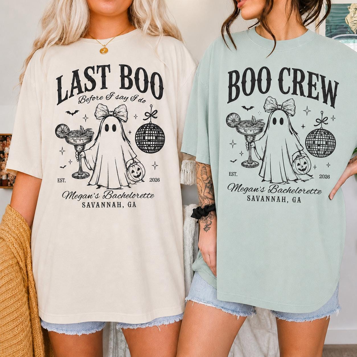 Personalized Halloween Bachelorette Shirt, Custom Name Location Year Tee, Boo Crew Party Gift For Bride To Be, Last Boo Before I Do Ghost