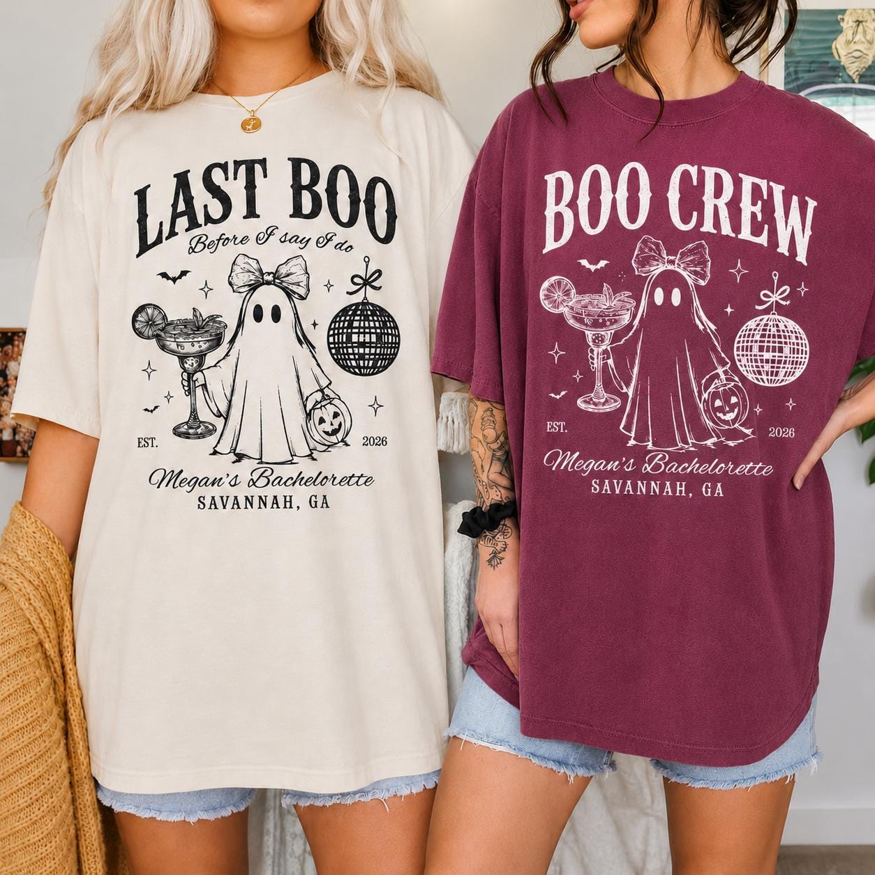 Personalized Halloween Bachelorette Shirt, Custom Name Location Year Tee, Boo Crew Party Gift For Bride To Be, Last Boo Before I Do Ghost